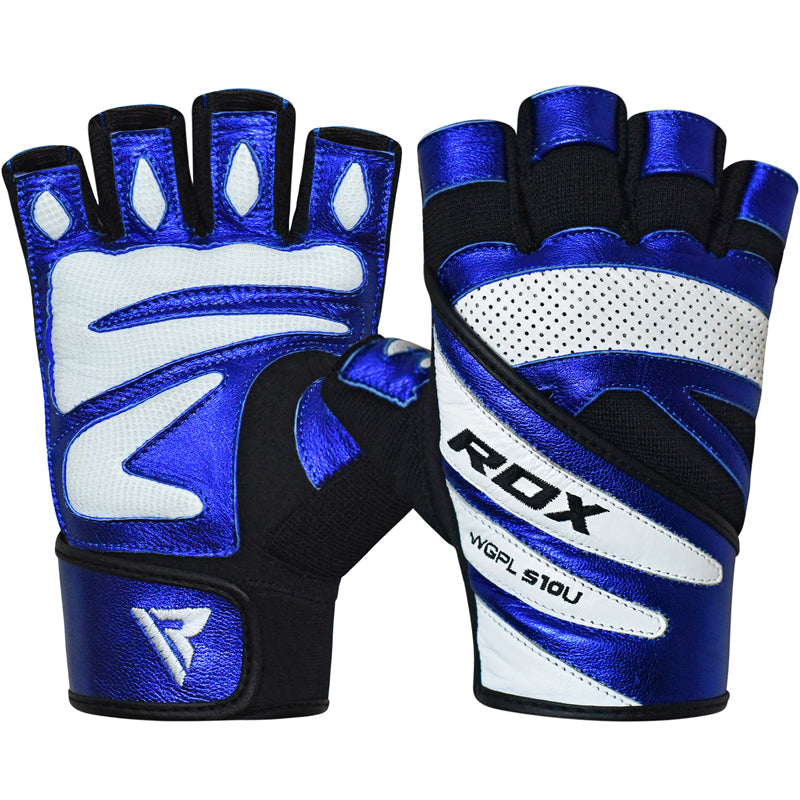 RDX S10 Medium Blue Leather Weight lifting gloves 
