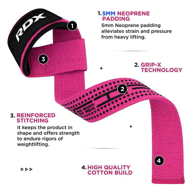 RDX S4 Weightlifting Wrist Straps#color_pink