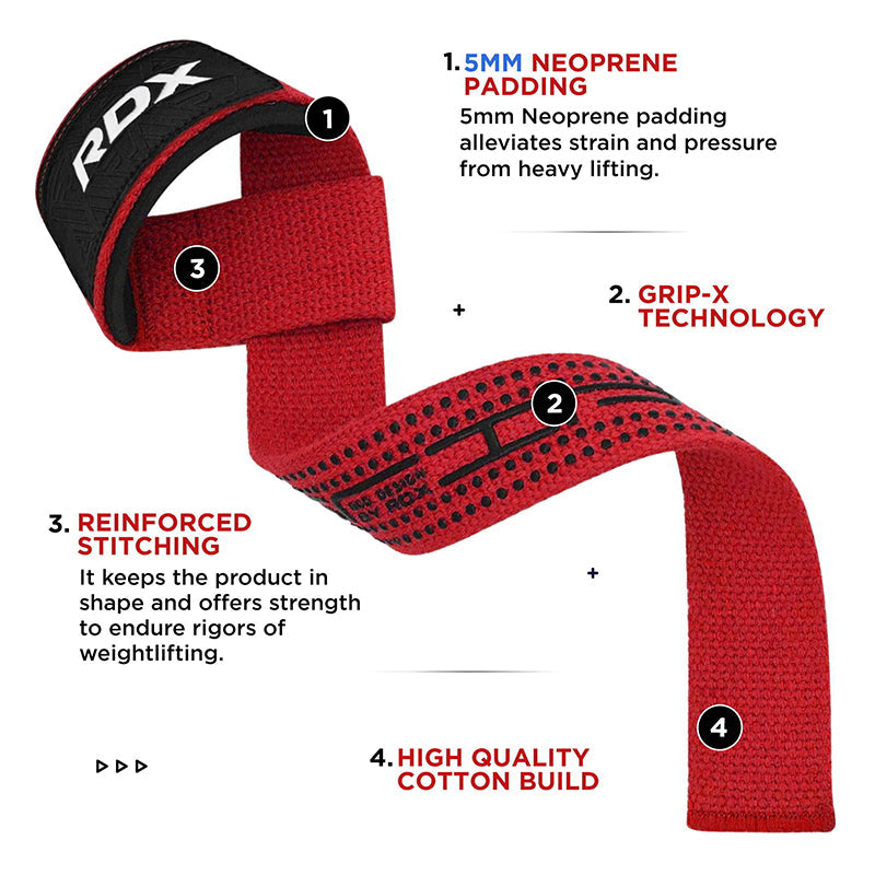 RDX S4 Weightlifting Wrist Straps#color_red