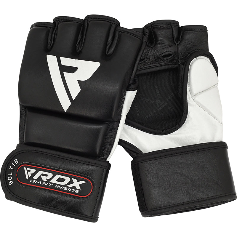 RDX T1 Leather MMA Fighting Gloves Black