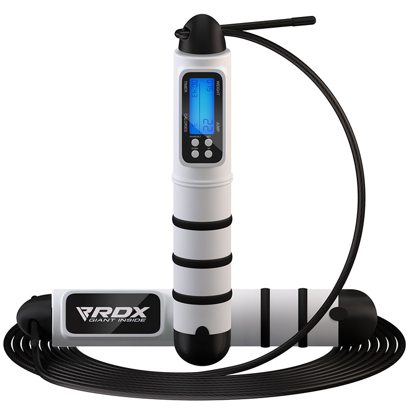 RDX Digital Calorie Burn & Workout Counter 10.3ft Adjustable Skipping Rope#color_white